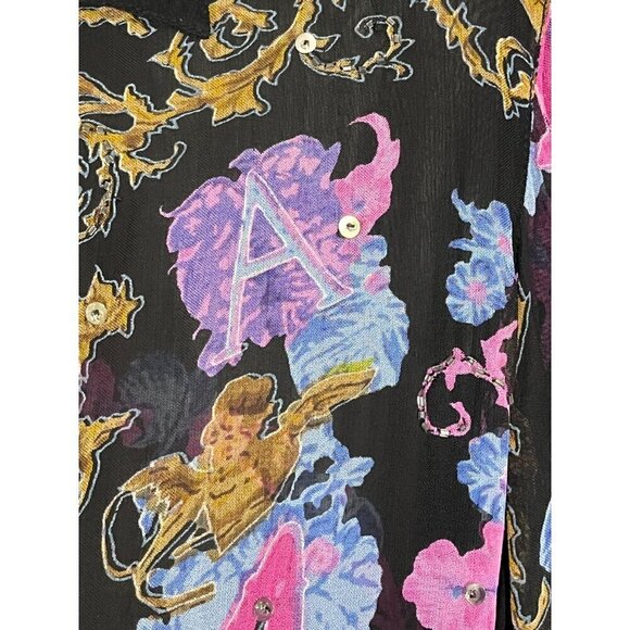 Vintage Top Women M Black Sheer Floral Sequin Glam Mature Cherubs Artsy Boho 70s - Picture 9 of 14